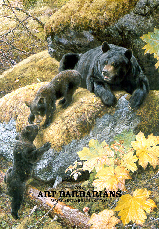 BEAR ART PRINT Stump Jumper by Bruce Miller 28x22 Wildlife Black Bears Poster 